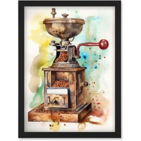 Artery8 Vintage Coffee Grinder Modern Watercolour Painting Modern Watercolour Painting Artwork Framed Wall Art Print A4 in Black