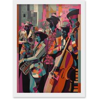 Artery8 New Orleans Jazz Festival Musicians Warming Up in the City Street Abstract Modern Painting Artwork Framed Wall Art Print A4 in White