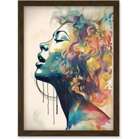 Artery8 Sensual Woman Female Profile Portrait Soft Pastel Colour Modern Watercolour Painting Artwork Framed Wall Art Print A4 in Brown