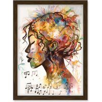 Artery8 Musical Meditation Synesthesia Woman Listening to Music Modern Watercolour Painting Artwork Framed Wall Art Print A4 in Brown