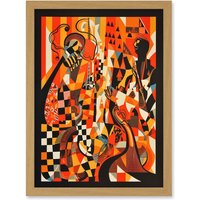Artery8 Jazz Music Band Musicians Abstract Modern Folk Art Painting Artwork Framed Wall Art Print A4 in Light Oak