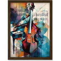 Artery8 Violin & Piano Classical Music Note Melody Concerto Abstract Modern Watercolour Painting Artwork Framed Wall Art Print A4 in Brown