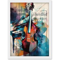 Artery8 Violin & Piano Classical Music Note Melody Concerto Abstract Modern Watercolour Painting Artwork Framed Wall Art Print A4 in White