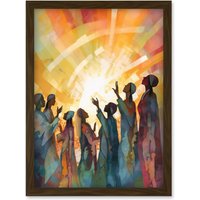 Artery8 Group Singing Hymns at Sunrise Abstract Female Gospel Choir Modern Watercolour Painting Artwork Framed Wall Art Print A4 in Brown