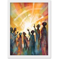 Artery8 Group Singing Hymns at Sunrise Abstract Female Gospel Choir Modern Watercolour Painting Artwork Framed Wall Art Print A4 in White