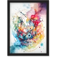 Artery8 Abstract Multicolour Splatter Paint Watercolour Framed Wall Art A4 in Black