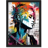Artery8 Emo Woman Electric Guitar Sheet Music Upcycle Art Splatter Paint Modern Painting Artwork Framed Wall Art Print A4 in Black
