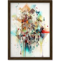 Artery8 Abstract Geometric Fractal Shapes Modern Watercolour Painting Artwork Framed Wall Art Print A4 in Brown