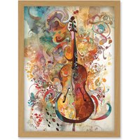 Artery8 Sensory Sonata Violin Music Note Synesthesia Shapes & Colours Modern Watercolour Illustration Artwork Framed Wall Art Print A4 in Light Oak
