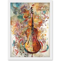 Artery8 Sensory Sonata Violin Music Note Synesthesia Shapes & Colours Modern Watercolour Illustration Artwork Framed Wall Art Print A4 in White