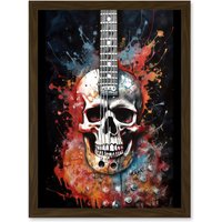 Artery8 Electric Skull Guitar Death Metal Music Concept Splatter Art Modern Acrylic Painting Artwork Framed Wall Art Print A4 in Brown