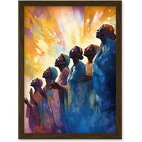 Artery8 Female Gospel Choir Group Singing Hymns Modern Watercolour Painting Artwork Framed Wall Art Print A4 in Brown