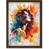 Artery8 Woman with Synesthesia Listening to Rainbow Colour Music Modern Watercolour Painting Artwork Framed Wall Art Print A4 in Brown