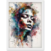 Artery8 Woman with Synesthesia Listening to Music Modern Paint Splatter Painting Artwork Framed Wall Art Print A4 in White