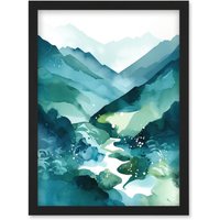 Artery8 River Trail in the Scottish Highlands Modern Landscape Watercolour Painting Artwork Framed Wall Art Print A4 in Black