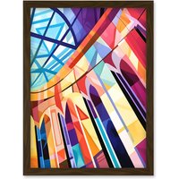 Artery8 Building with Glass Roof Modern Art Deco Colour Block Modern Watercolour Painting Artwork Framed Wall Art Print A4 in Brown