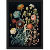 Artery8 Vintage Botanical Ernst Haeckel Style Plant Study Modern Watercolour Painting Illustration Artwork Framed Wall Art Print A4 in Black