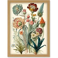 Artery8 Ernst Haeckel Inspired Vintage Botanical Plant Study Modern Watercolour Painting Illustration Artwork Framed Wall Art Print A4 in Light Oak