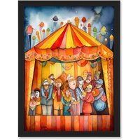 Artery8 Puppet Theatre Stage End of Show Applause Modern Folk Art Watercolour Painting Artwork Framed Wall Art Print A4 in Black