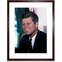 Artery8 Wall Art Print US President John F Kennedy Portrait Photo Artwork Framed 9X7 Inch in Brown | Size: W7" x H9"
