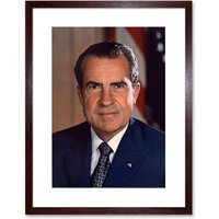 Artery8 Wall Art Print US President Richard Nixon Portrait Photo Artwork Framed 9X7 Inch in Brown | Size: W7" x H9"