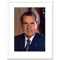 Artery8 Wall Art Print US President Richard Nixon Portrait Photo Artwork Framed 9X7 Inch in White | Size: W7" x H9"