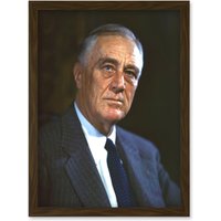 Artery8 US President Franklin D Roosevelt Portrait Photo Artwork Framed Wall Art Print A4 in Brown