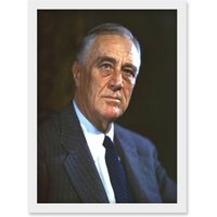 Artery8 US President Franklin D Roosevelt Portrait Photo Artwork Framed Wall Art Print A4 in White