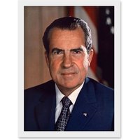 Artery8 US President Richard Nixon Portrait Photo Artwork Framed Wall Art Print A4 in White