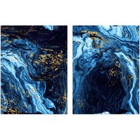 Artery8 Wall Art Print Abstract Dark Blue & Gold Marble Set Of 2 s Living Room Aesthetic Vein Mineral A4