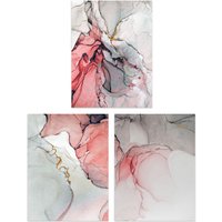 Artery8 Wall Art Print Abstract Coral Grey Agate Stone Marble Set Of 3 s Bedroom Bathroom Aesthetic Calm Pink A4