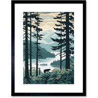 Artery8 Wall Art Print Great Bear Rainforest Coastal Mountain Landscape Artwork Framed 9X7 Inch in Black | Size: W7" x H9"