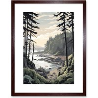 Artery8 Wall Art Print Great Bear Rainforest Hikers Coastal Landscape Artwork Framed 9X7 Inch in Brown | Size: W7" x H9"