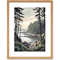 Artery8 Wall Art Print Great Bear Rainforest Hikers Coastal Landscape Artwork Framed 9X7 Inch in Beige | Size: W7" x H9"