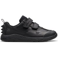 Clarks Steggy 2 Pace Kid Black Leather Trainers, Riptape, School Shoes | Size: 12-Standard Fit