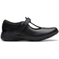 Clarks Relda Gem Kid Black Leather T Bar Shoes, Riptape, School Shoes | Size: 8.5-Narrow Fit