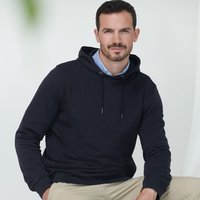 Henbury Men's Brushed Back Fleece Hooded Sweatshirt with Drawcord in Black | Size: Small