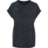 Build Your Brand Women's Acid Wash Extended Shoulder T-Shirt in Jet Black | Size: Small