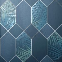 Fine Décor Miami Geometric Leaf Wallpaper in Navy