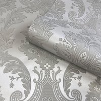 Belgravia Amara Damask Textured Wallpaper in Silver