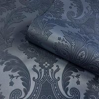 Belgravia Amara Damask Textured Wallpaper in Dark Blue
