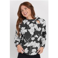 Floral Print Tie Neck Bubble Hem Blouse