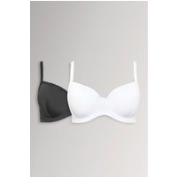 Yours Women's 2 Pack Lace Trim T-Shirt Bras in Black | Size: 40G