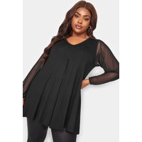 Mesh Sleeve Pleated Swing Top