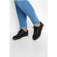 Yours Women's Wide Fit Glitter Metallic Trim Trainers in Black | Size: 5E