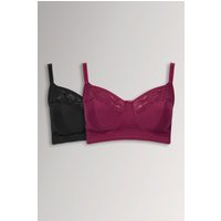 Yours Women's 2 Pack Non-Padded Non-Wired Bras in Red | Size: 42C