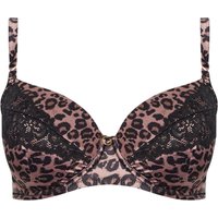 Yours Women's Leopard Print Satin T-Shirt Bra in Pink | Size: 42C