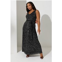 Yours Women's Sequin V-Neck Maxi Dress in Black | Size: 18