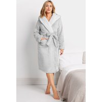 M&Co Women's Contrast Shawl Collar Fleece Dressing Gown in Grey | Size: 18-20