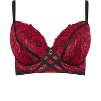 Yours Women's Lace Strap Detail Plunge Bra in Red | Size: 46DD